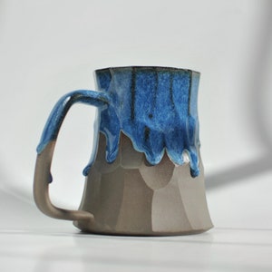 14 oz / 22 oz Handmade Ceramic Mug with Blue Glaze Drips, Large Beer Mug, Stoneware Coffee and Tea Mug, Christmas Gift, Unique Gifts for Him