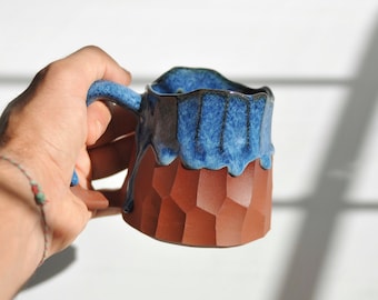 10 oz Stoneware Coffee Mug, Handmade Ceramic Mug with Blue Glaze, Coffee Lover Gift