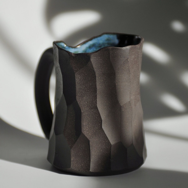 14 oz / 22 oz handgemachter Keramikbecher, Rad geworfen Keramikbecher mit Griff, große Kaffeetasse, Steinzeug Bierkrug, Geschenk für Ihn Becher