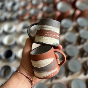Set of 2 Handmade Ceramic Coffee Mugs, 5 oz Stoneware Pottery Mug Set, Unique Gifts for Him, Coffee Lovers Gift, Christmas Gift