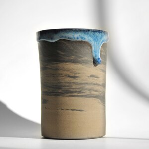 7 oz Handmade Ceramic Cup with Blue Glaze Drips, Marbled Stoneware Coffee Tumbler, Coffee Lovers Gift image 2