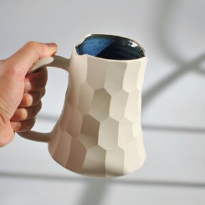 Handmade Ceramic Mug, Large Pottery Coffee Mug, White Stoneware, (14/20 oz) image 3