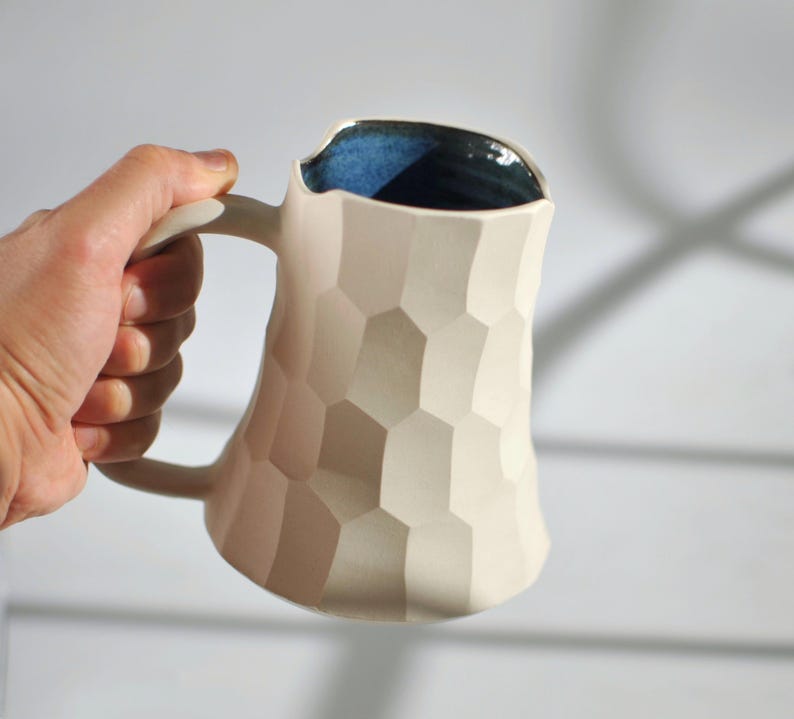 Handmade Ceramic Mug, Large Pottery Coffee Mug, White Stoneware, (14/20 oz) image 3