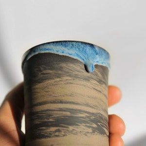7 oz Handmade Ceramic Cup with Blue Glaze Drips, Marbled Stoneware Coffee Tumbler, Coffee Lovers Gift image 7