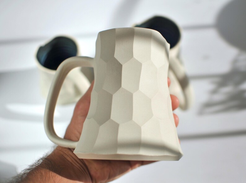Handmade Ceramic Mug, Large Pottery Coffee Mug, White Stoneware, (14/20 oz) 20 Fluid ounces