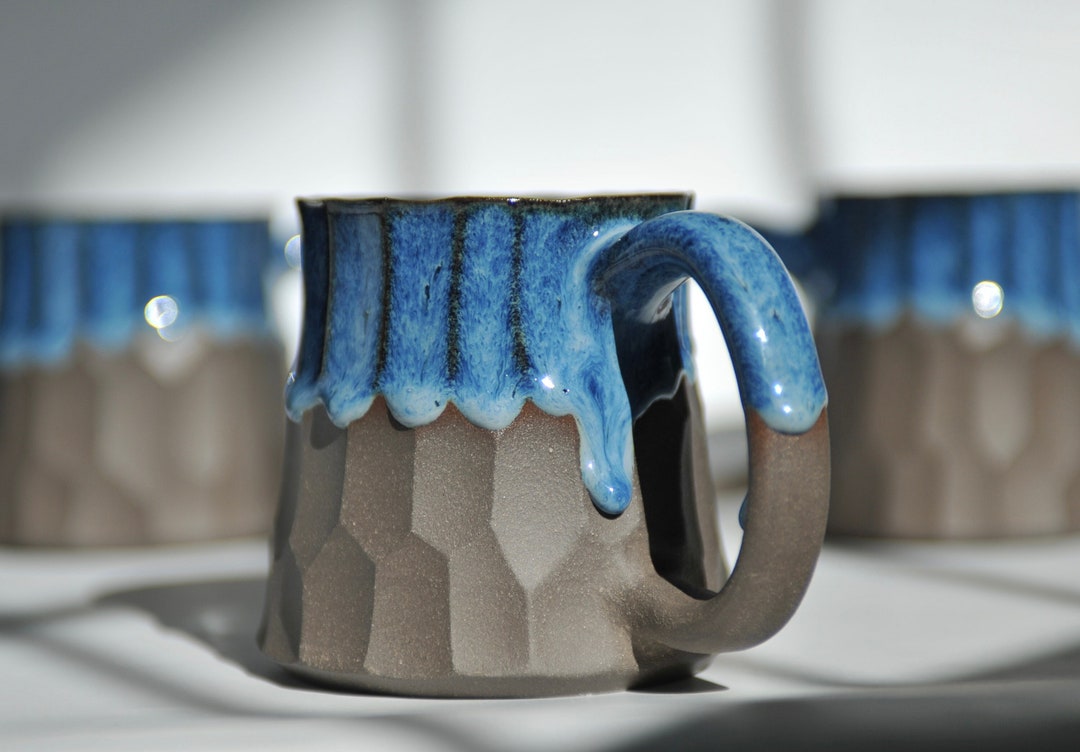 Handmade Ceramic Mug With Blue Drips Drippy Glazed Pottery - Etsy