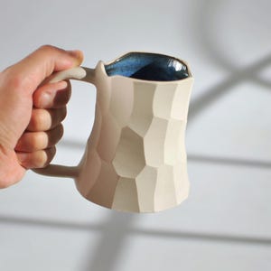 Handmade Ceramic Mug, Large Pottery Coffee Mug, White Stoneware, (14/20 oz) image 2