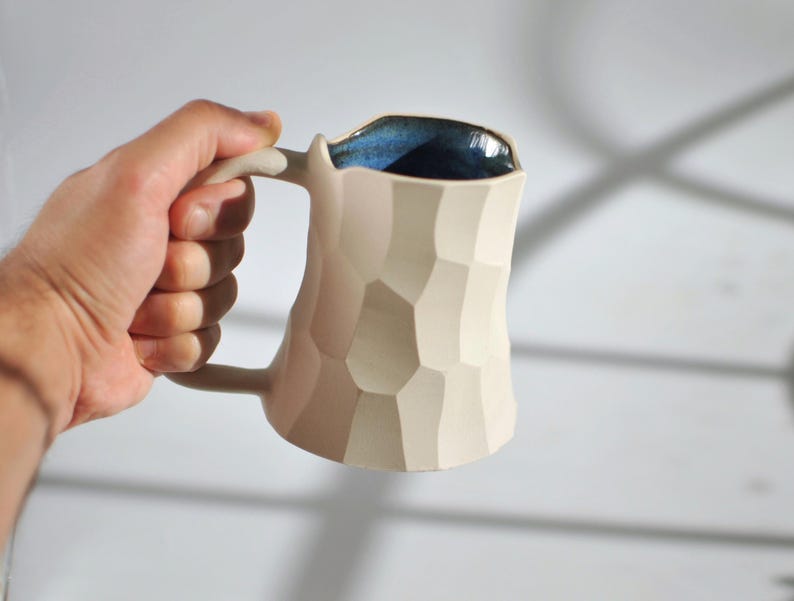 Handmade Ceramic Mug, Large Pottery Coffee Mug, White Stoneware, (14/20 oz) image 2