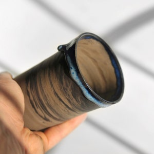 7 oz Handmade Ceramic Cup with Blue Glaze Drips, Marbled Stoneware Coffee Tumbler, Coffee Lovers Gift image 6