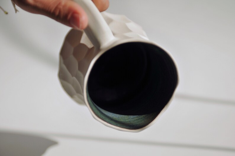 Handmade Ceramic Mug, Large Pottery Coffee Mug, White Stoneware, (14/20 oz) image 4