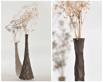 Handgefertigte schwarze Steinzeugvase für einzelne Blumen, hohe handgefertigte Keramik-Wohndekoration, 14 Zoll minimalistische Keramikvase