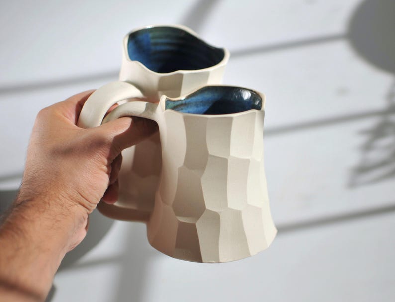 Handmade Ceramic Mug, Large Pottery Coffee Mug, White Stoneware, (14/20 oz) image 1