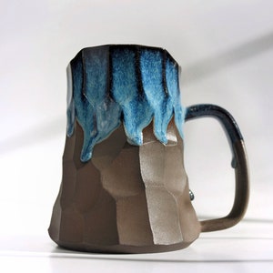 14 oz / 22 oz Handmade Ceramic Mug with Blue Glaze, Large Stoneware Pottery Mug with Handle for Beer/Coffee