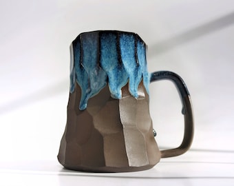 14 oz / 22 oz Handmade Ceramic Mug with Blue Glaze, Large Stoneware Pottery Mug with Handle for Beer/Coffee