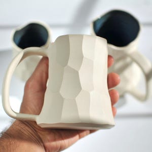 Handmade Ceramic Mug, Large Pottery Coffee Mug, White Stoneware, (14/20 oz) 14 Fluid ounces