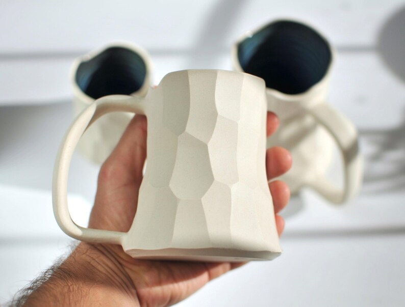 Handmade Ceramic Mug, Large Pottery Coffee Mug, White Stoneware, (14/20 oz) 14 Fluid ounces