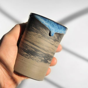 7 oz Handmade Ceramic Cup with Blue Glaze Drips, Marbled Stoneware Coffee Tumbler, Coffee Lovers Gift image 8