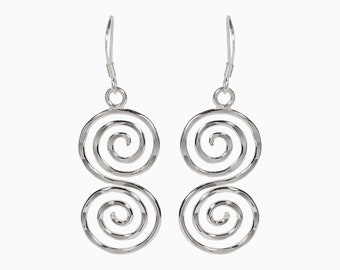 Sterling silver double spiral handmade hoop earrings