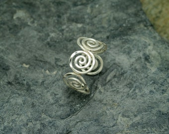 Multi spiral handmade sterling silver adjustable ring