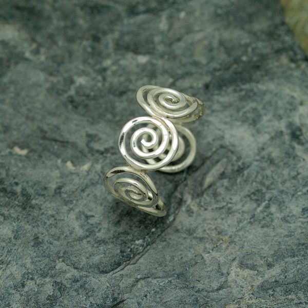 Multi spiral handmade sterling silver adjustable ring