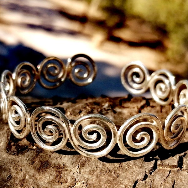 Sterling silver spiral adjustable cuff bracelet,handmade silver bracelet