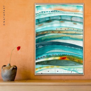 Water Abstract Landscape Watercolour Limited Edition 50, Aquamarine, Water art, Water layers, Turquoise wallart, Nautical decor, beach art