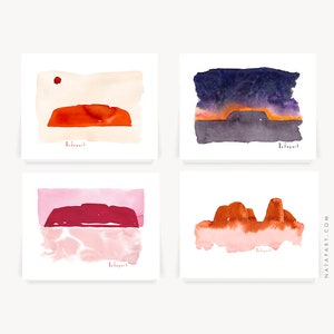 Tarjeta de Australia Uluru Paquete de tarjetas de felicitación modernas Set 4, Tarjetas de notas de bellas artes, Paquete de tarjetas abstractas, Tarjetas de impresión de terracota de acuarela A6