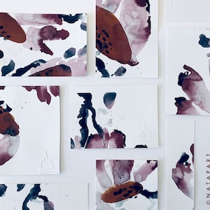 ABSTRACT handpainted floral card set/ handmade card set, botanical stationery, postcard set mini artworks set, bookmarks and flat card set