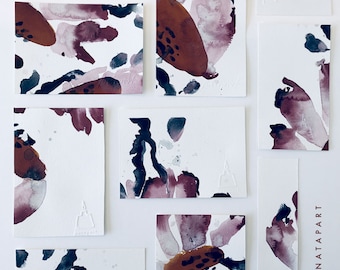 Handgemachtes Kartenset Abstrakt Floral: Botanische Mini Kunstwerke