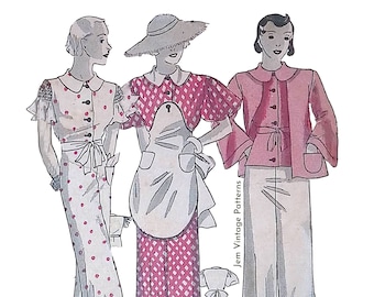 1933s lounge pyjamas - vintage sewing pattern - 30s - 1930s - pdf digital download - beach pyjamas - loungewear - pajamas