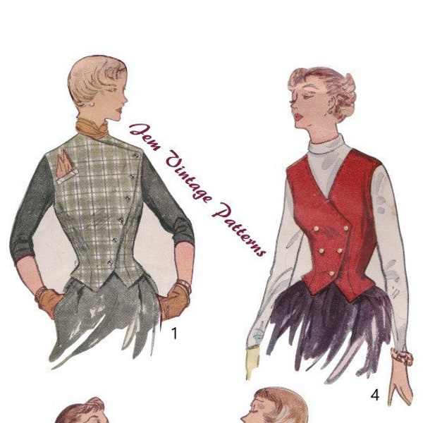 1950 vest en jasje - vintage naaipatroon - jaren 1950 - jaren '50 - pdf digitale download - weskit - vintage scheidt - casual vintage