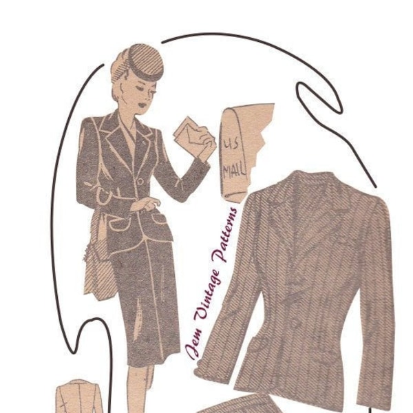 1940s ladies suit - vintage sewing pattern - 40s - pdf digital download - suit from a man's suit - wartime suit - WWII - make do and mend