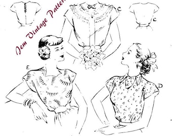 1950s magyar blouses with five views - vintage sewing pattern - 50s - pdf digital download