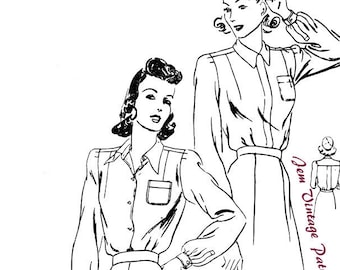1940er Jahre Hemd - Vintage Schnittmuster - 40s - Bluse - pdf digitaler Download