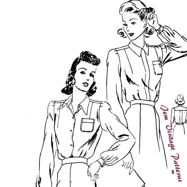 1940s shirt - vintage sewing pattern - 40s - blouse - pdf digital download