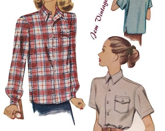 1946 Maskulines Hemd Schnittmuster: Vintage 40s Arbeitskleidung (PDF Pattern)
