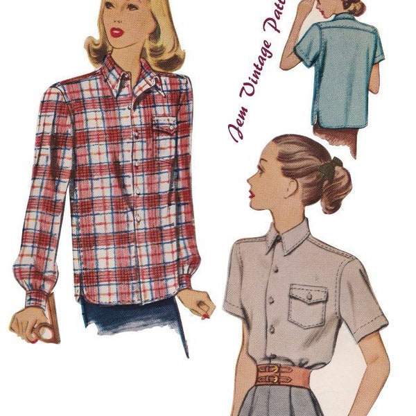 1946 masculine style shirt - vintage sewing pattern - 40s - 1940s - pdf sewing pattern - loose shirt - workwear - sportswear