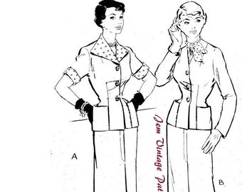 1950s skirt suit - vintage sewing pattern - 50s - pdf sewing pattern - jacket and skirt