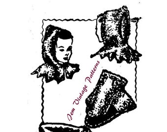 Bonnet, Moccasins and Mittens - vintage sewing pattern - 1930s, 1940s - 30s, 40s - pdf digital download