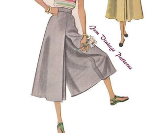 1940s culottes - vintage sewing pattern - 40s - pdf - split skirt