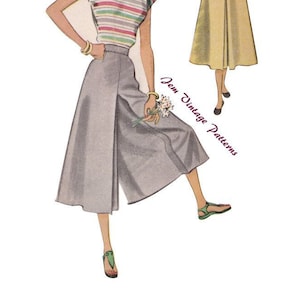 1940s culottes - vintage sewing pattern - 40s - pdf - split skirt