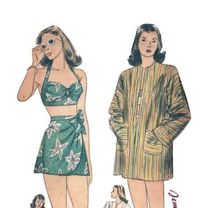 1945 beachwear set - vintage sewing pattern - 1940s - 40s - pdf digital download - beachwear - vintage separates - casual vintage
