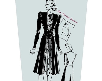 1940s puff sleeve dress - vintage sewing pattern - 40s - pdf digital download - frock - noir dress