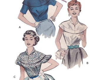 1954 yoke blouse - vintage sewing pattern - 1950s - 50s - pdf digital download - vintage blouse - puff sleeve - casual blouse