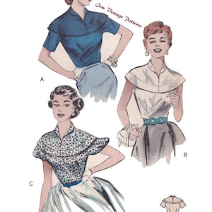 1954 yoke blouse - vintage sewing pattern - 1950s - 50s - pdf digital download - vintage blouse - puff sleeve - casual blouse
