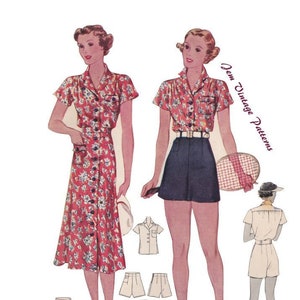 1930s sportswear set - vintage sewing pattern - 30s - pdf sewing pattern - skirt - blouse - shorts - belt