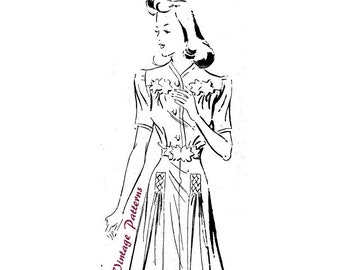 1940s/1930s day dress - vintage sewing pattern - gathers, smocking - 30s - 40s - pdf digital download