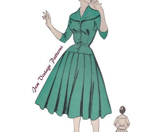 1950s Full Skirt Dress Sewing Pattern - Vintage New Look-Style (PDF Digital Download)
