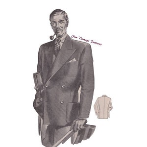 1940s man's blazer vintage sewing pattern 40s pdf sewing pattern menswear double breasted blazer image 1