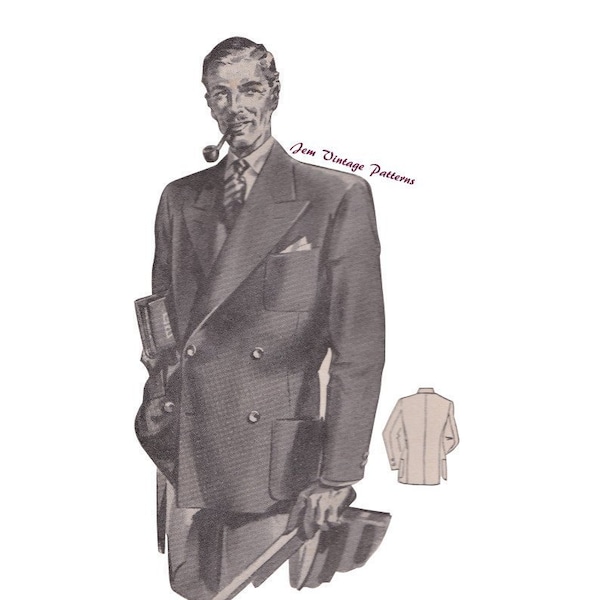 1940s man's blazer - vintage sewing pattern - 40s - pdf sewing pattern - menswear - double breasted blazer